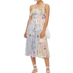 Topshop Pastel Pleated Ruffle Floral bohemian midi dress us sz 10